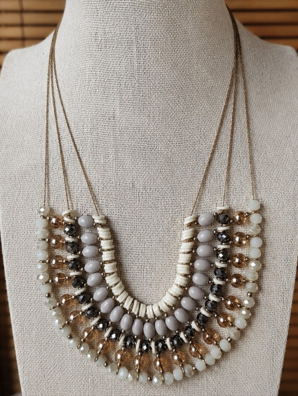 Loft Delicate Feminine Neutral Nude Lilac Lucite Glass Triple Chain Necklace